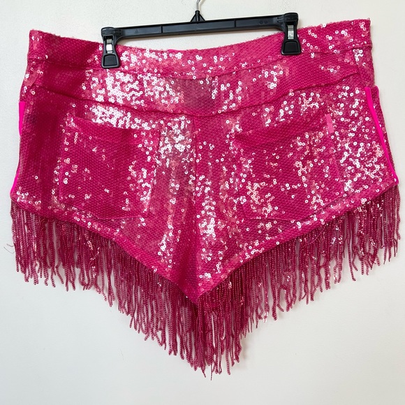 NEW adidas x Ivy Park Sequin Shorts with Fringe Pink SIZE 1X - Picture 5 of 10
